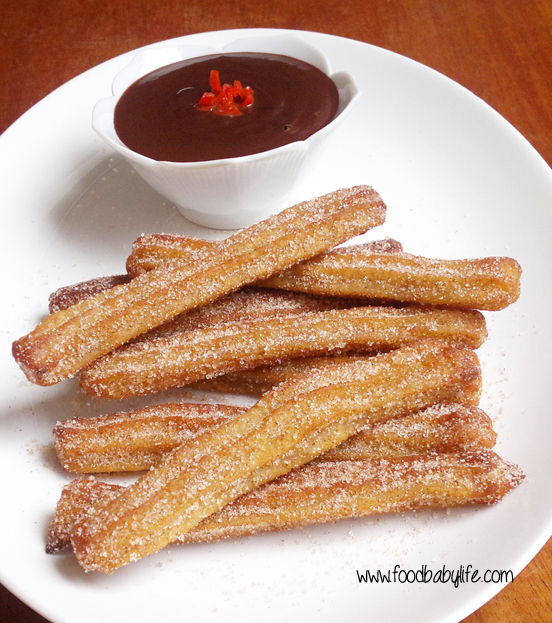 Baked Churros with Chili Chocolate Sauce © www.foodbabylife.com