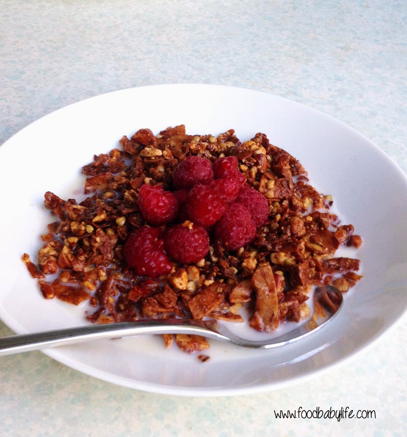 Chocolate Granola with raspberries © www.foodbabylife.com